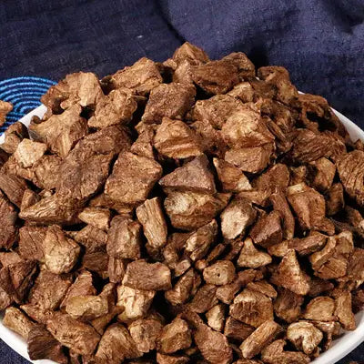 Pile of dried chopped burdock root for Gout Tea herbal tea with antioxidant properties