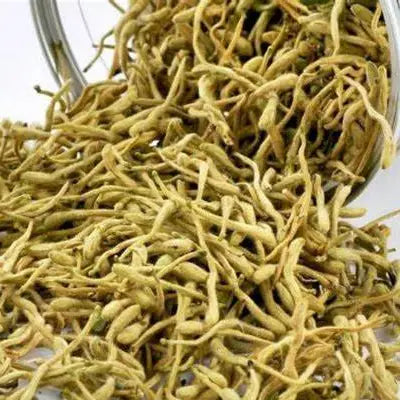 Dried honeysuckle buds in colon cleansing tea with tangerine peel from traditional Chinese medicine