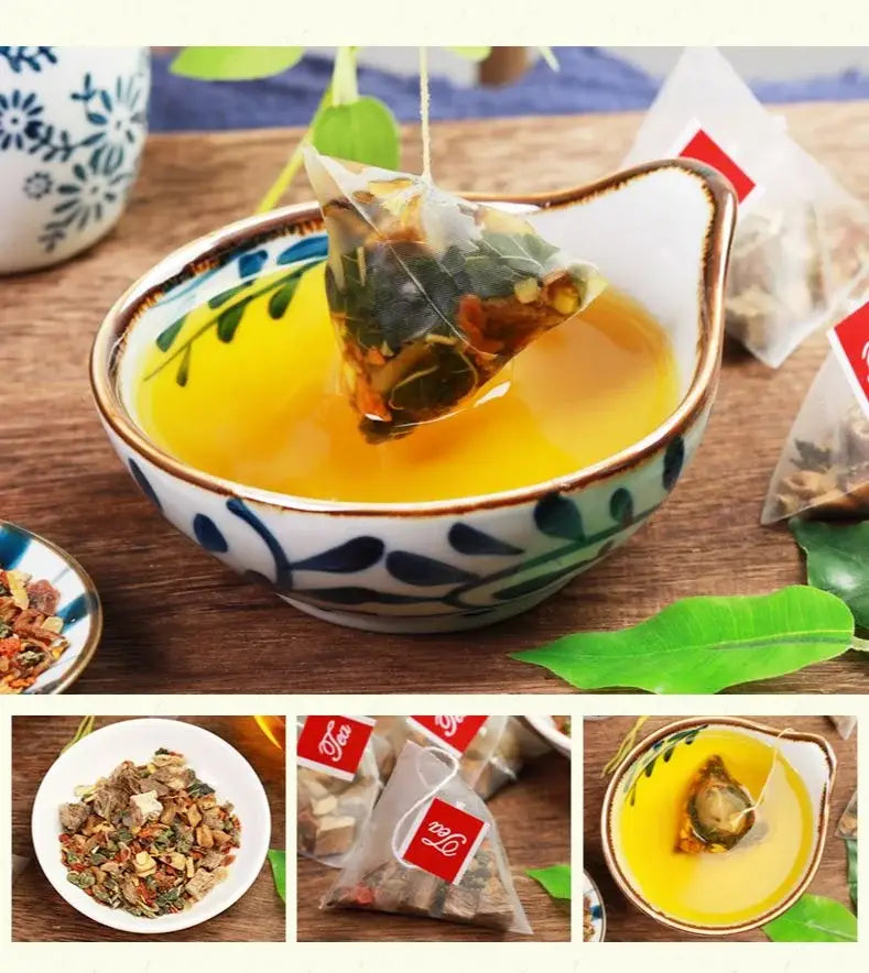 Herbal tea with Poria Cocos in a decorative bowl showcasing antioxidant properties