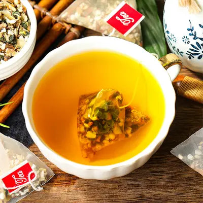 Cup of Gout Tea herbal tea with poria cocos showcasing antioxidant properties