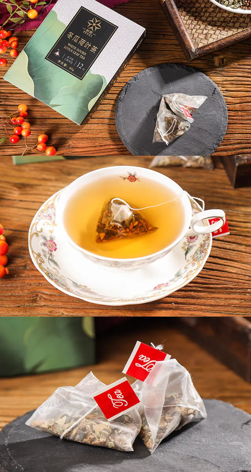 Pyramid tea bags in Slimming Tea Health-Enhancing Herbal Tea with Lotus Leaf promotes intestinal motility