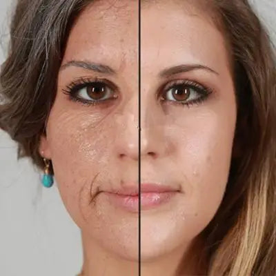 Aging comparison portrait showcasing Sleep Tea with Pina Date Seed for better sleep quality