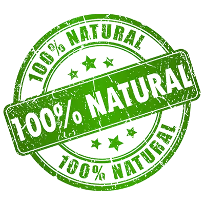 Green 100% Natural stamp highlighting kidney health and renal protection for sustained energy