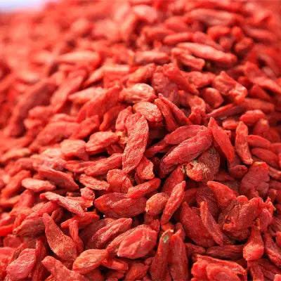 Pile of dried red goji berries for kidney health and renal protection in Herbal Tea