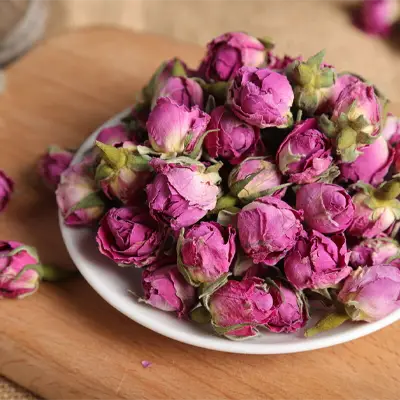 Pile of dried rosebuds for Sleep Tea Herbal Tea to enhance sleep quality and relaxation