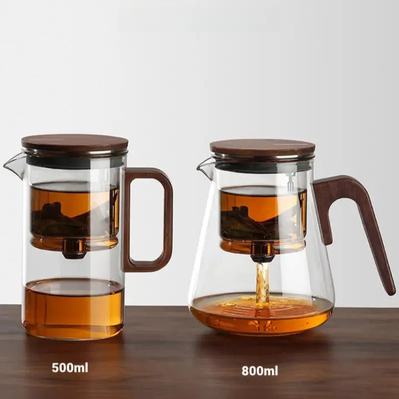Enchanti Tea Pot with Infusers for Loose Tea, 800ml/27.1oz Magic Teapot Infuser Pot, Water Separation Glass Teapot with Wooden Handle - QiTea