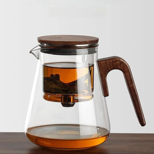 Enchanti Tea Pot with Infusers for Loose Tea, 800ml/27.1oz Magic Teapot Infuser Pot, Water Separation Glass Teapot with Wooden Handle - QiTea