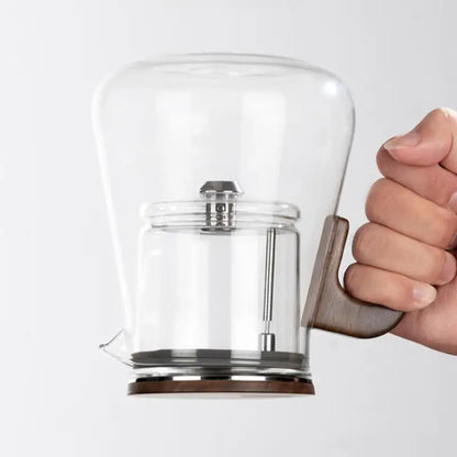 Enchanti Tea Pot with Infusers for Loose Tea, 800ml/27.1oz Magic Teapot Infuser Pot, Water Separation Glass Teapot with Wooden Handle - QiTea