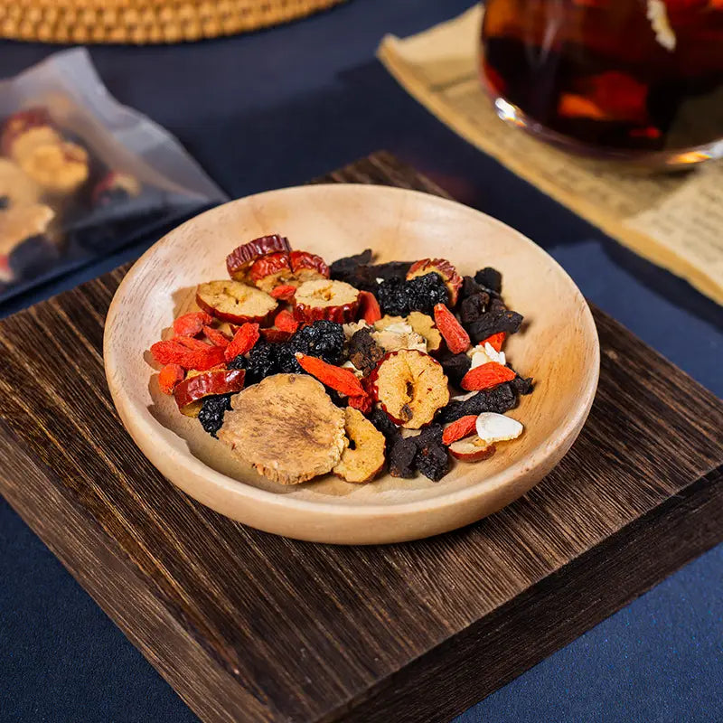 Wooden bowl with dried fruits promoting kidney health and renal protection for sustained energy