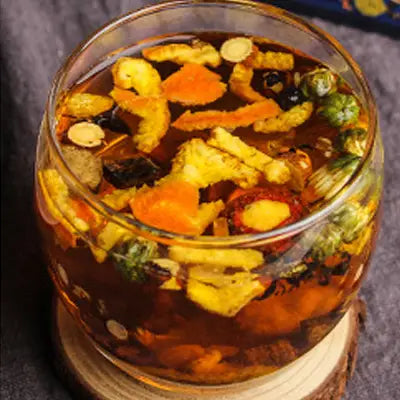 Herbal tea infusion with Hovenia Dulcis Thunb, Tangerine Peel, and Volatile Oils