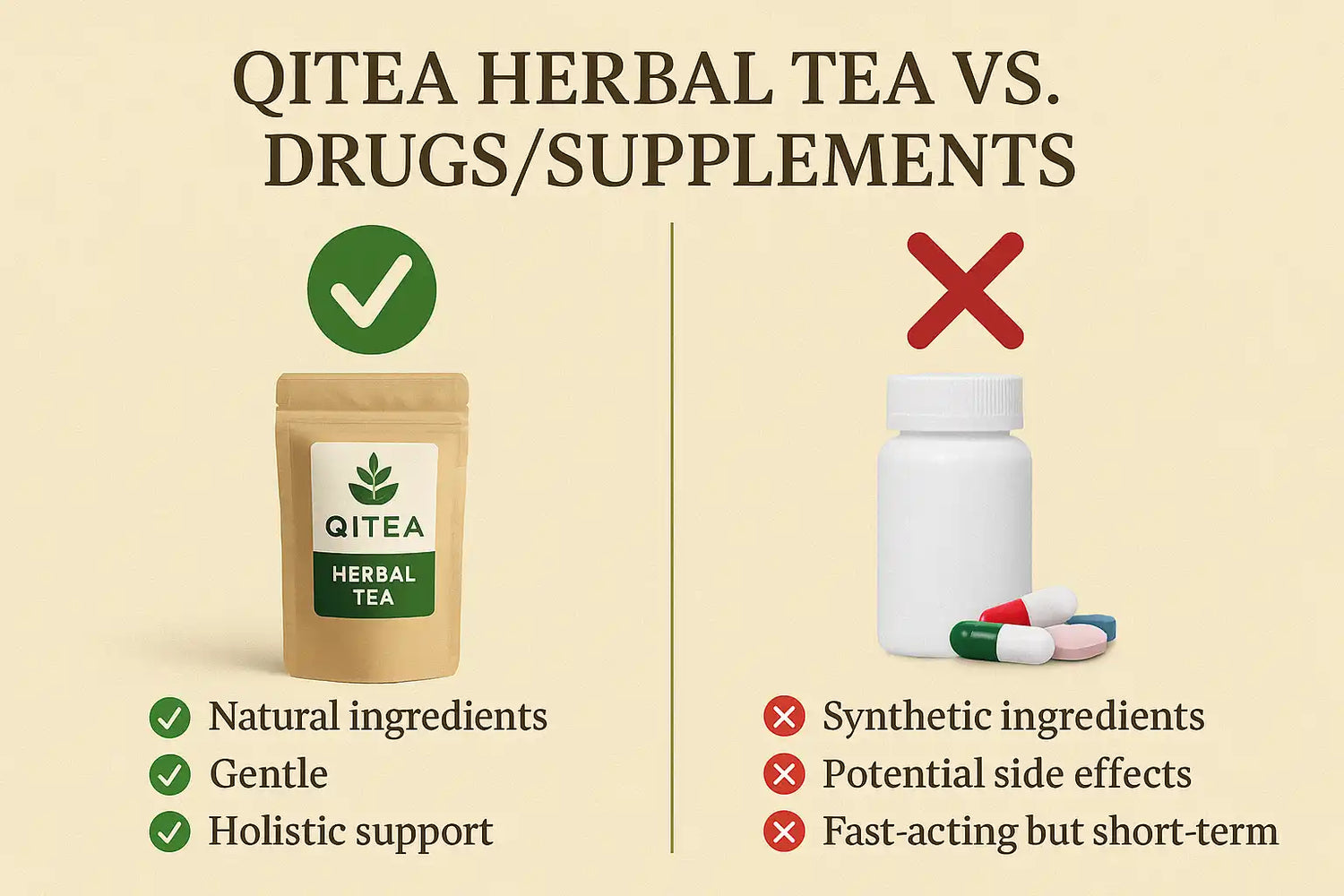 Herbal tea versus drugs/supplements comparison.